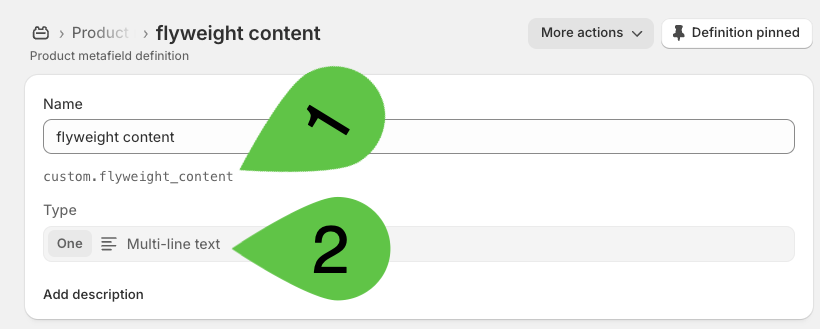 Flyweight Content Metafeld-Konfiguration mit Namespace und Typ
