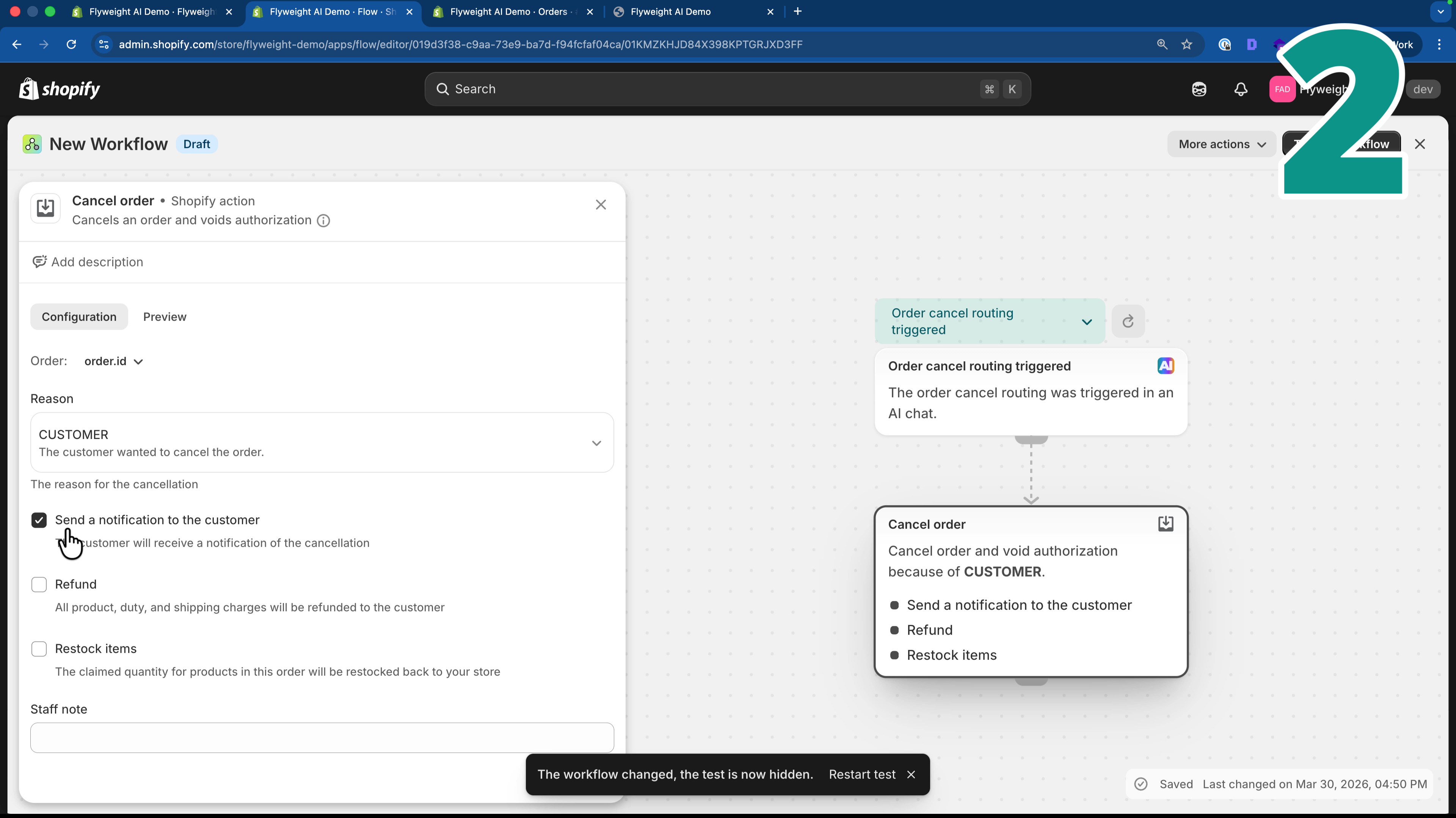 Shopify Flow to cancel orders from AI Chatbot