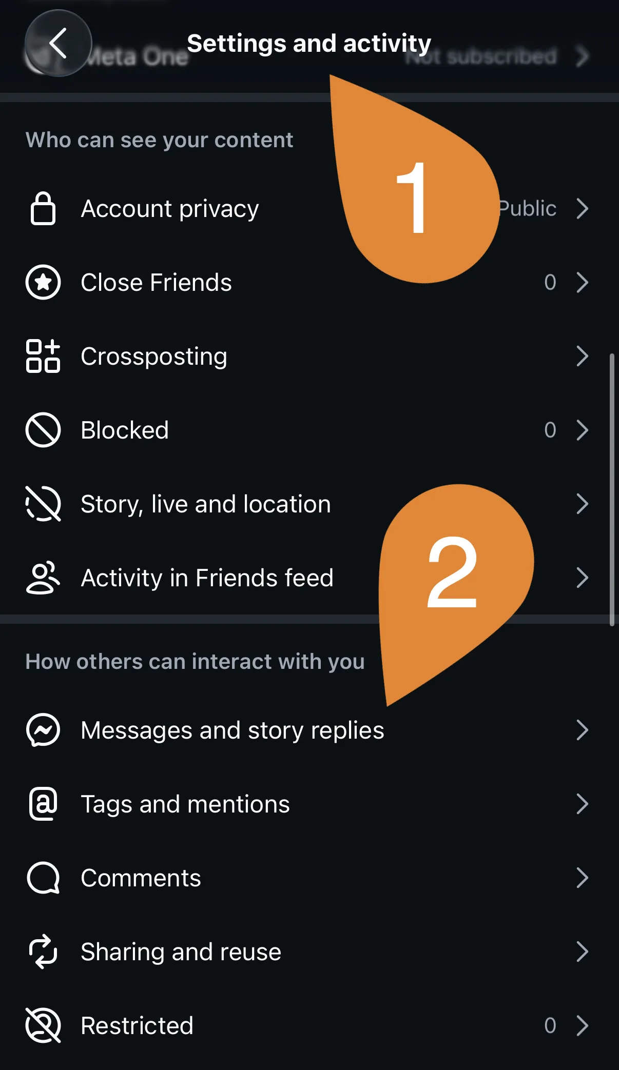Instagram settings and activity, opening messages and story replies