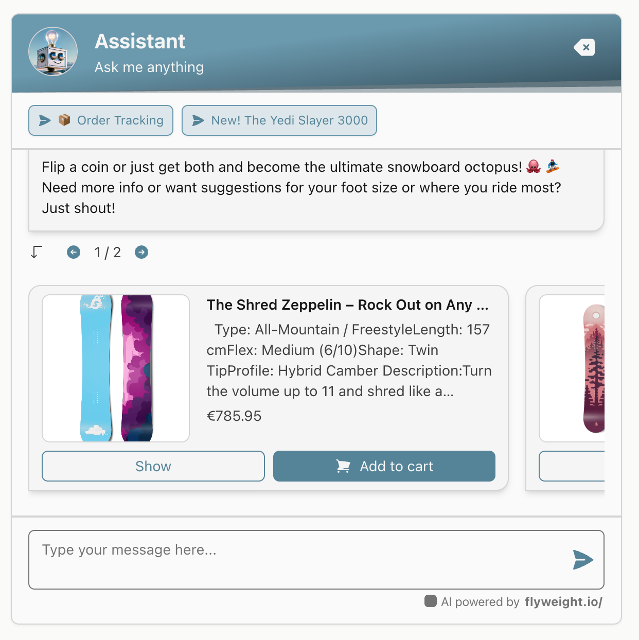 Screenshot of AI chatbot giving product recommendations  Alt text