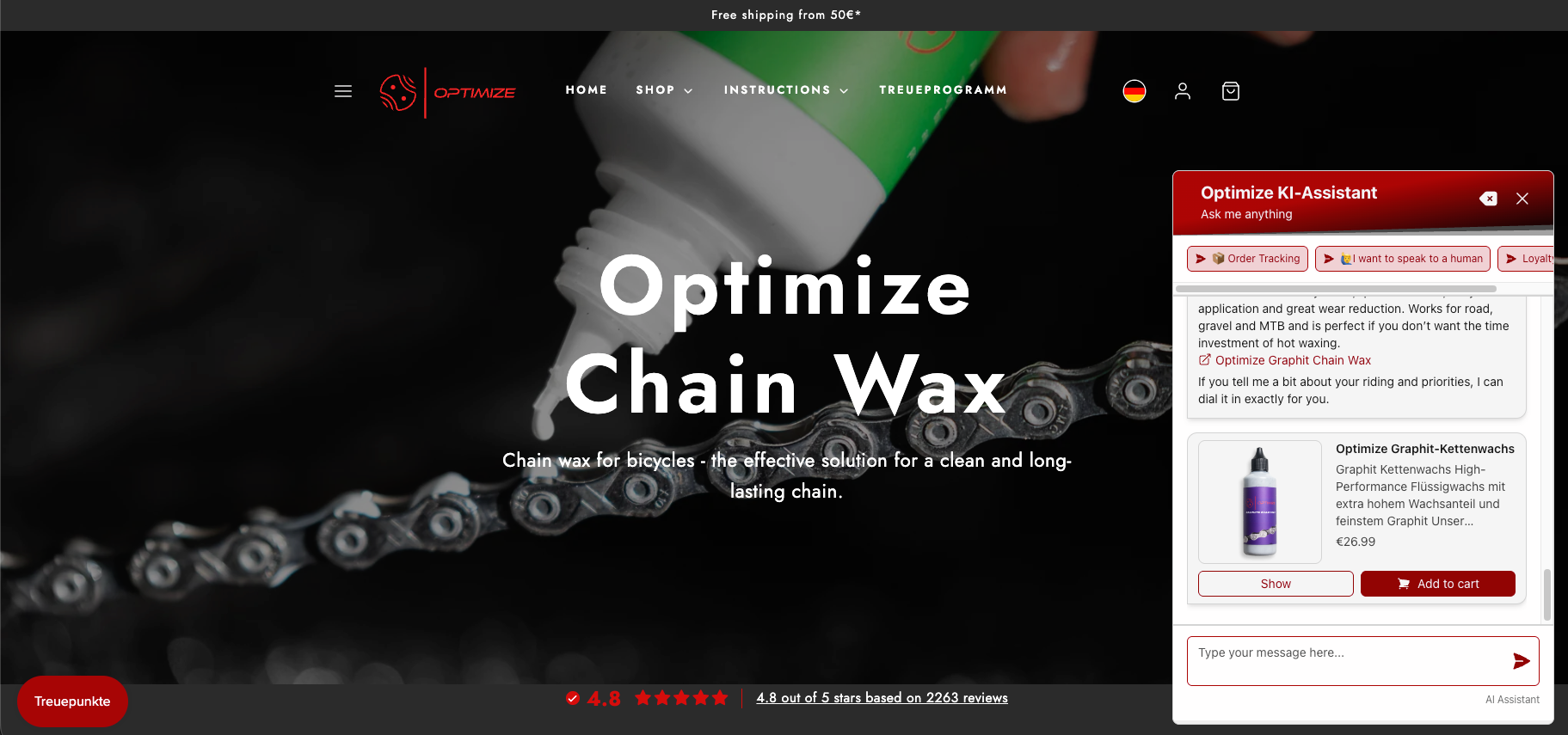 Optimize Bike Shopify AI Chatbot powered by Flyweight AI