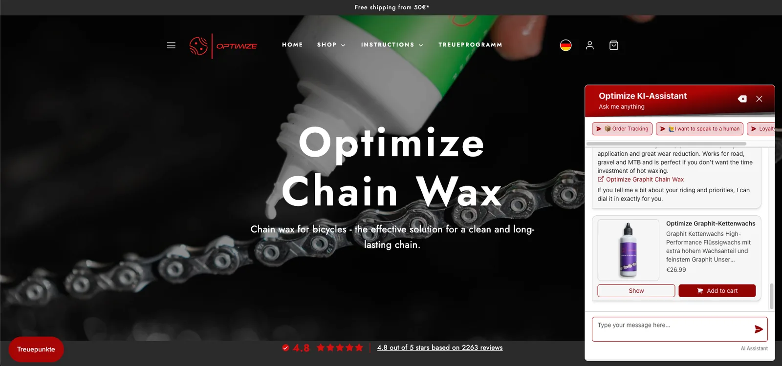 Optimize Bike Shopify AI chatbot powered by Flyweight AI